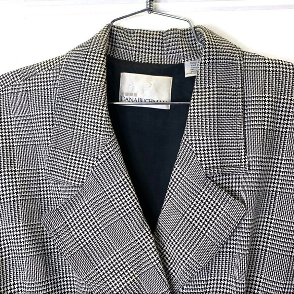 VINTAGE DANA BUCHMAN BLACK HOUNDSTOOTH BUTTON DOWN CLASSIC POCKET DRESS … - Picture 7 of 17